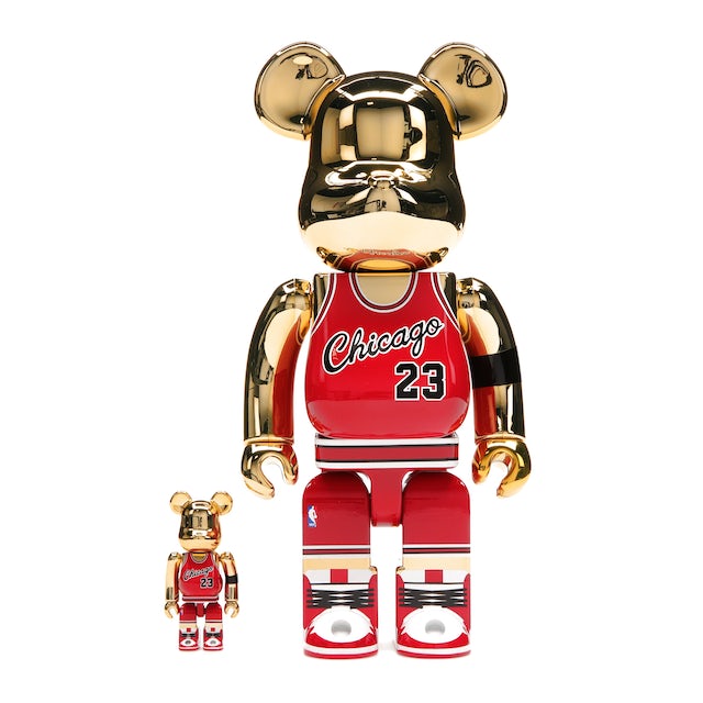 Bearbrick Michael Jordan 1985 Rookie Jersey 100% & 400% Set Gold Chrome