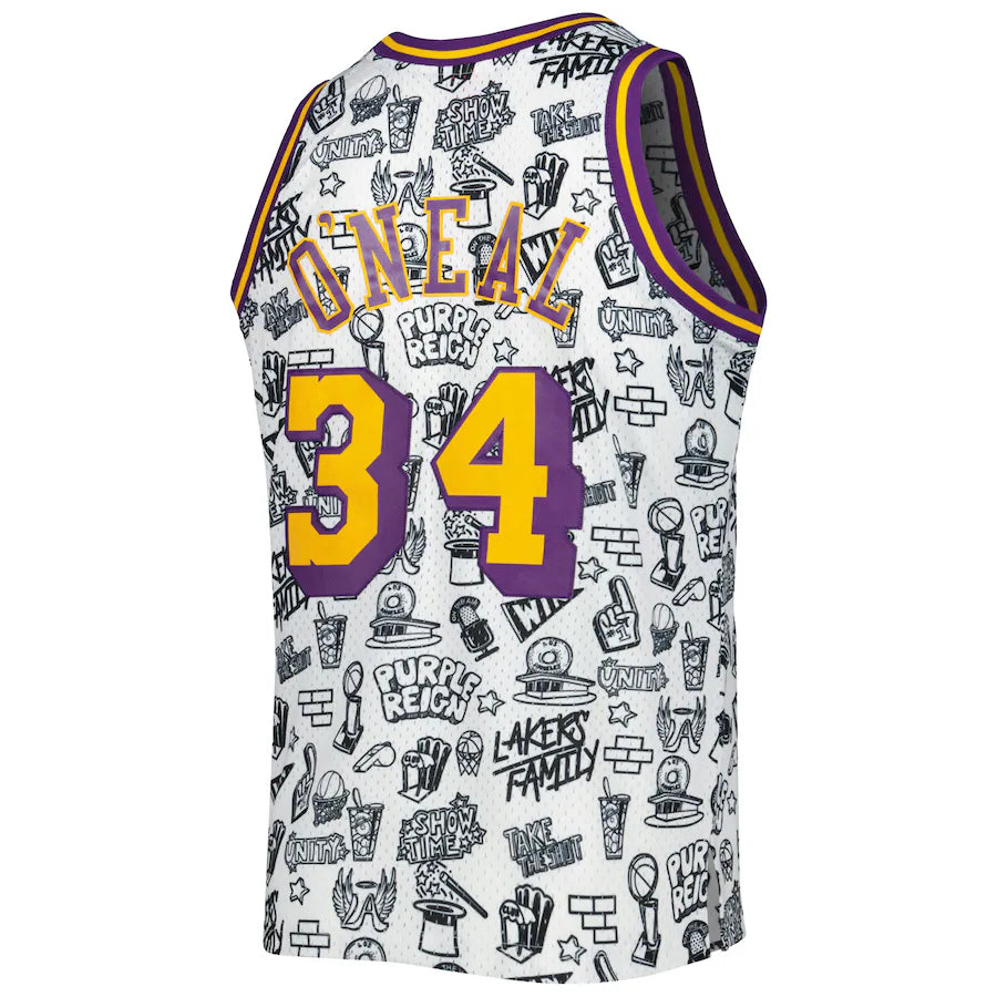 Los Angeles Lakers Shaquille O'Neal Mitchell & Ness White 1996/97 Hardwood Classics Doodle Swingman Jersey