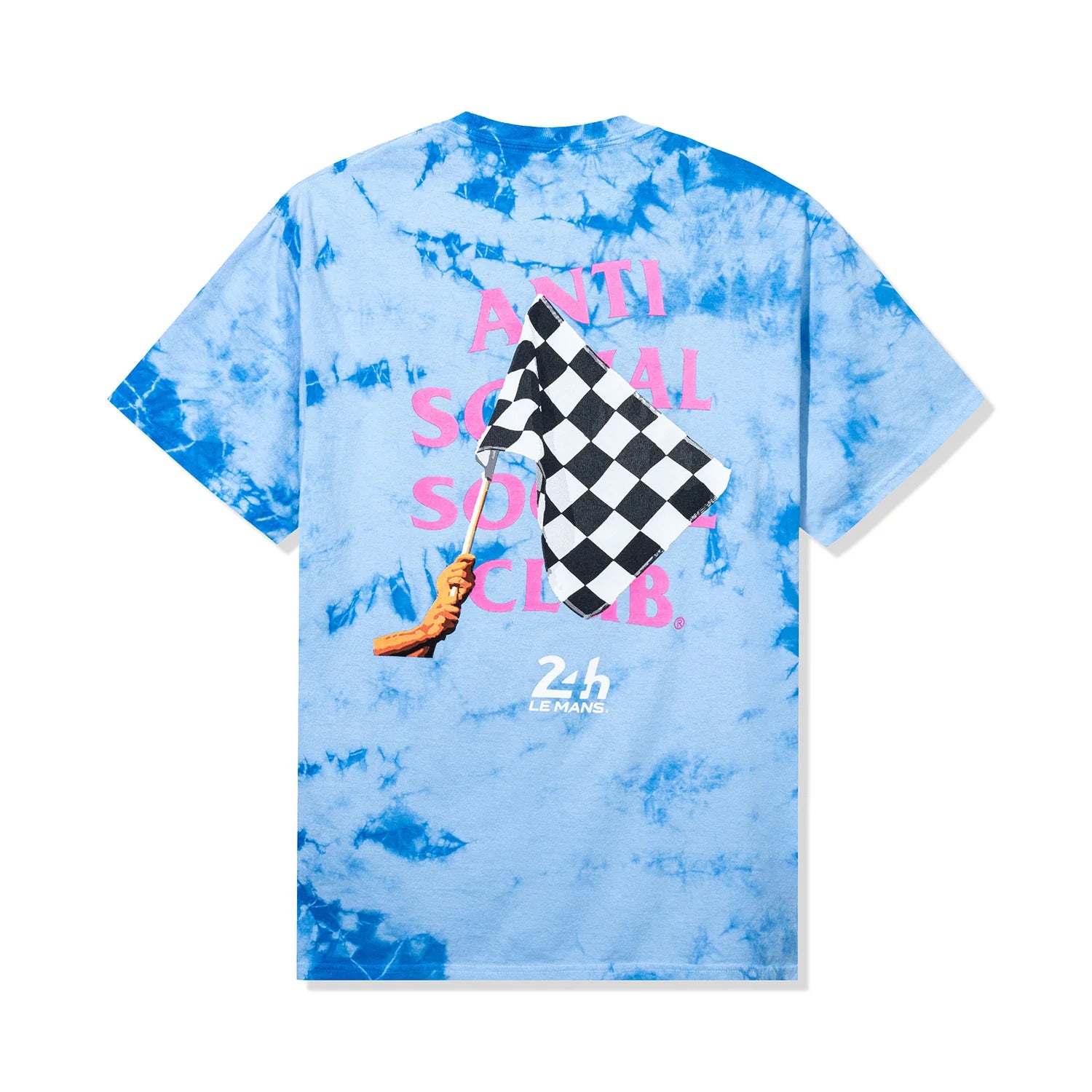 Anti Social Social Club X 24H Le Mans Chequered Flag Tie-Dye T-shirt Sky Blue