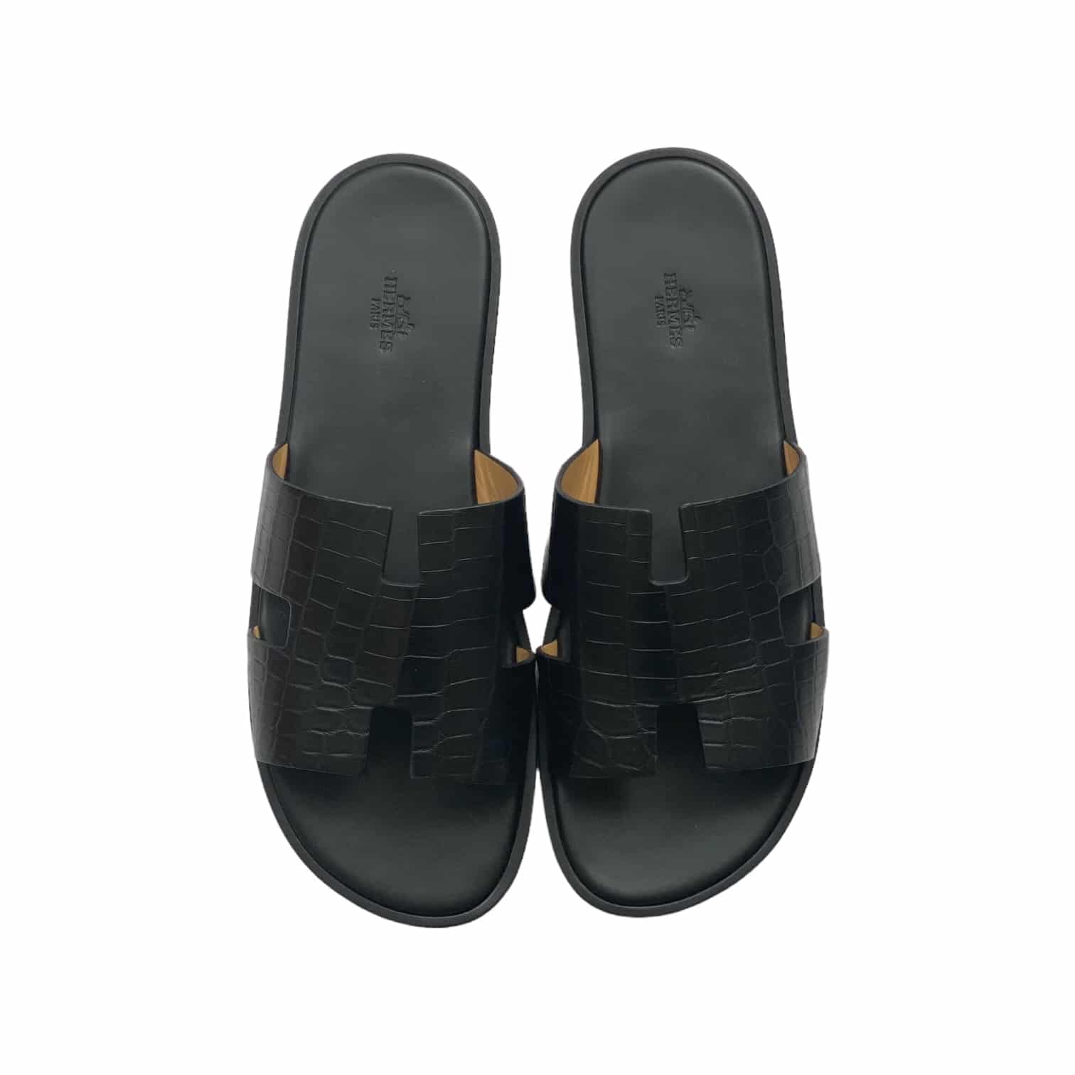 Hermes Izmir Sandals Crocodile Black