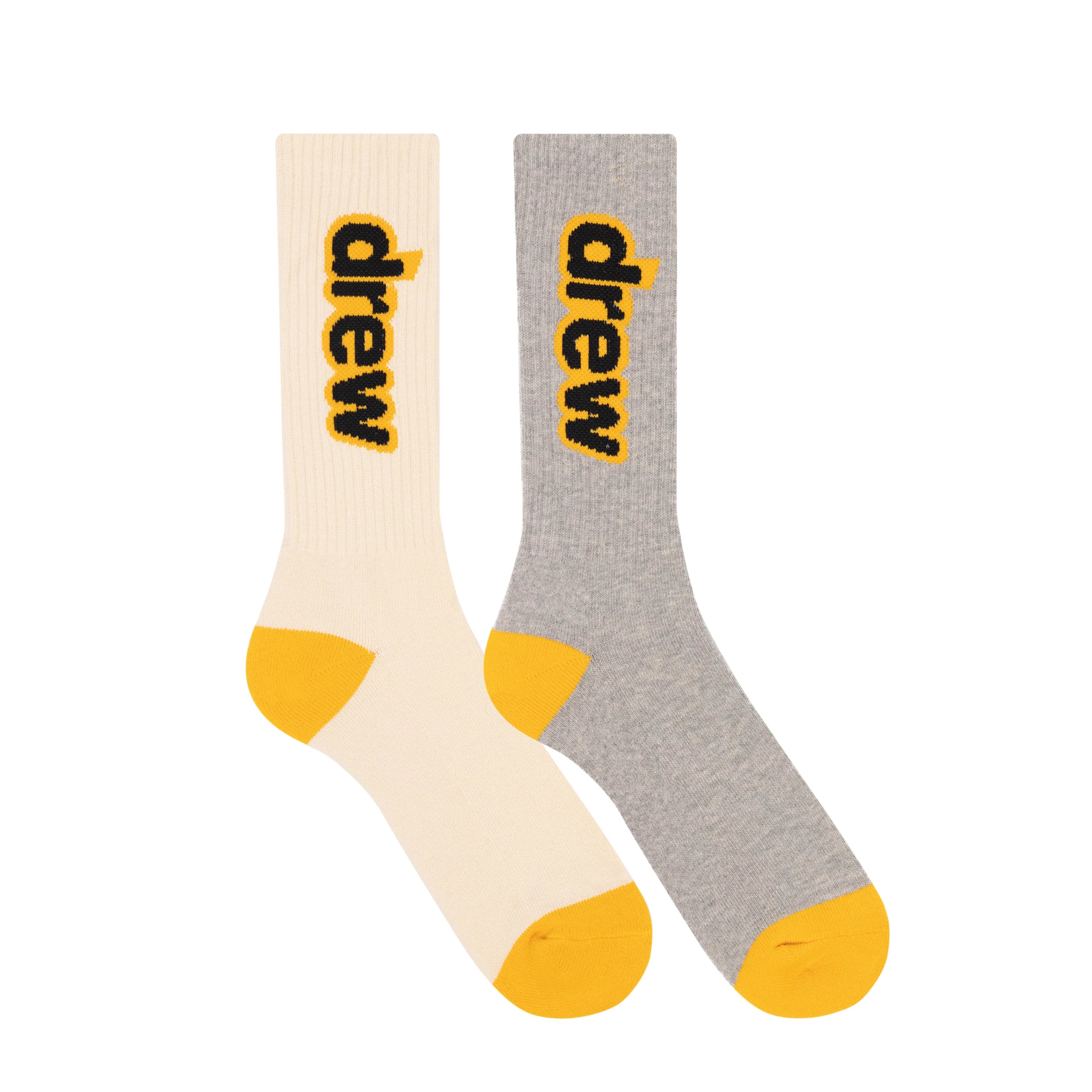 Drew House Socks 2pk - Heather Grey/off white