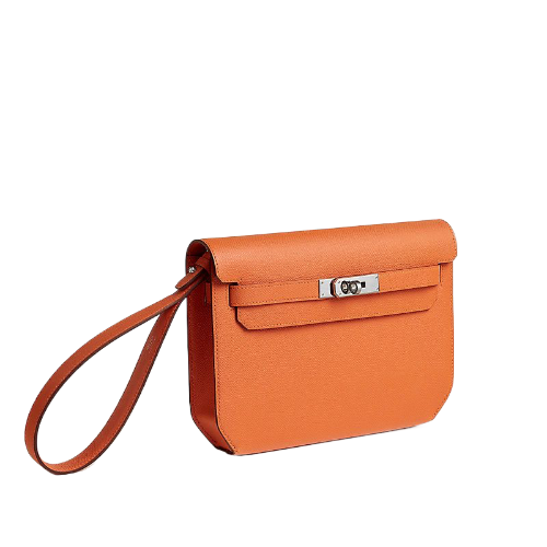 Hermes Kelly Depeche 25 Pouch Orange / Silver