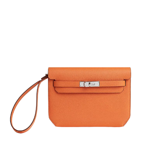 Hermes Kelly Depeche 25 Pouch Orange / Silver