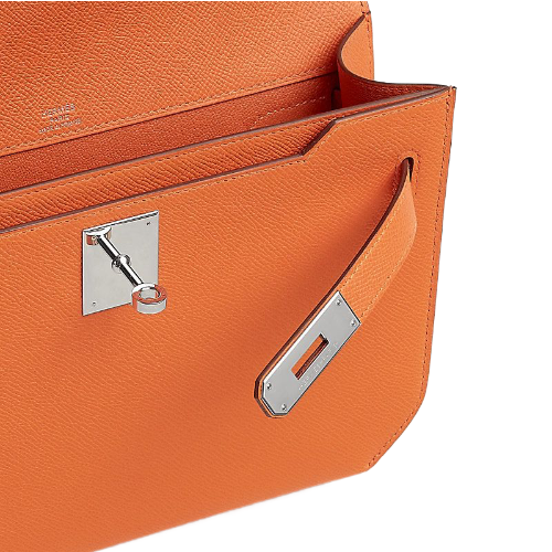 Hermes Kelly Depeche 25 Pouch Orange / Silver