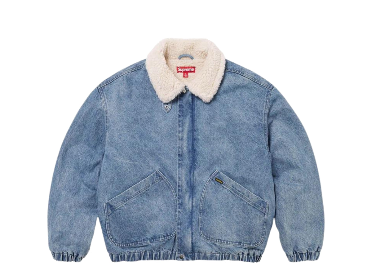 Supreme Faux Shearling Lined Bomber Jacket Denim