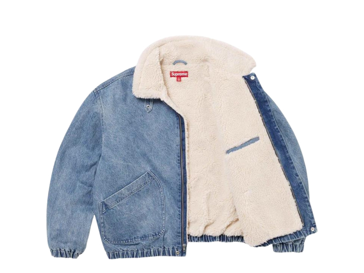 Supreme Faux Shearling Lined Bomber Jacket Denim